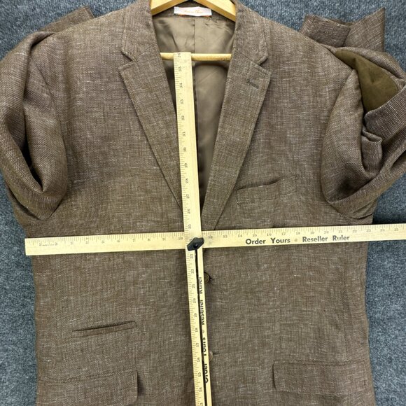 Inserch Sport Coat Mens 2XL Brown 100% Linen Jacket Blazer Elbow Patch‎ 2 Button - Picture 9 of 16